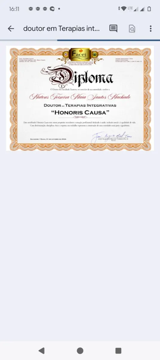 Doutor em Terapias Integrativas — Honoris Causa